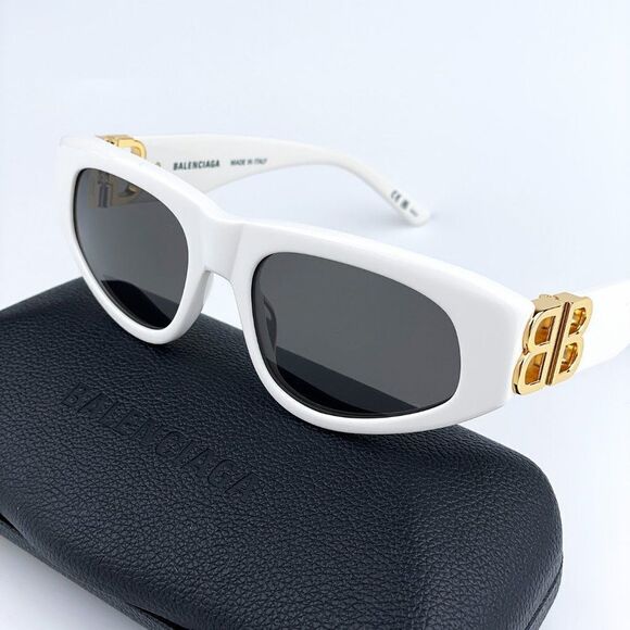 NEW Balenciaga BB0095S 012 White Gold Logo Grey Cat Eye Unisex Sunglasses - Picture 1 of 12